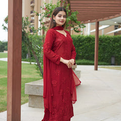 Elegant Olive Green Floral Embroidered Kurta Pant Set with Dupatta