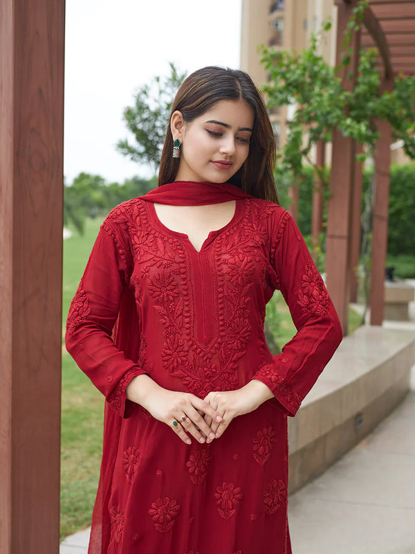 Elegant Olive Green Floral Embroidered Kurta Pant Set with Dupatta