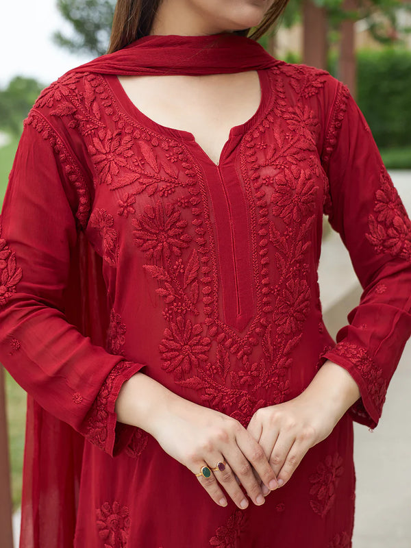Elegant Olive Green Floral Embroidered Kurta Pant Set with Dupatta