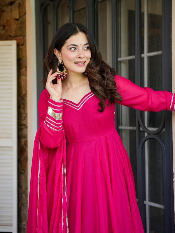 Pink Shimmer Organza Anarkali Palazzo Set | Traditional Gotta Patti Work