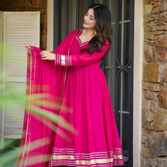 Pink Shimmer Organza Anarkali Palazzo Set | Traditional Gotta Patti Work