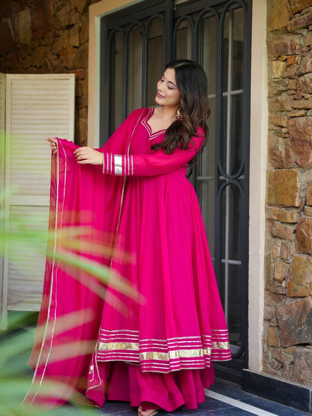 Pink Shimmer Organza Anarkali Palazzo Set | Traditional Gotta Patti Work
