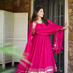 Pink Shimmer Organza Anarkali Palazzo Set | Traditional Gotta Patti Work