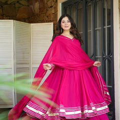Pink Shimmer Organza Anarkali Palazzo Set | Traditional Gotta Patti Work