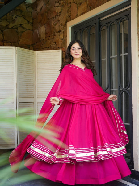 Pink Shimmer Organza Anarkali Palazzo Set | Traditional Gotta Patti Work