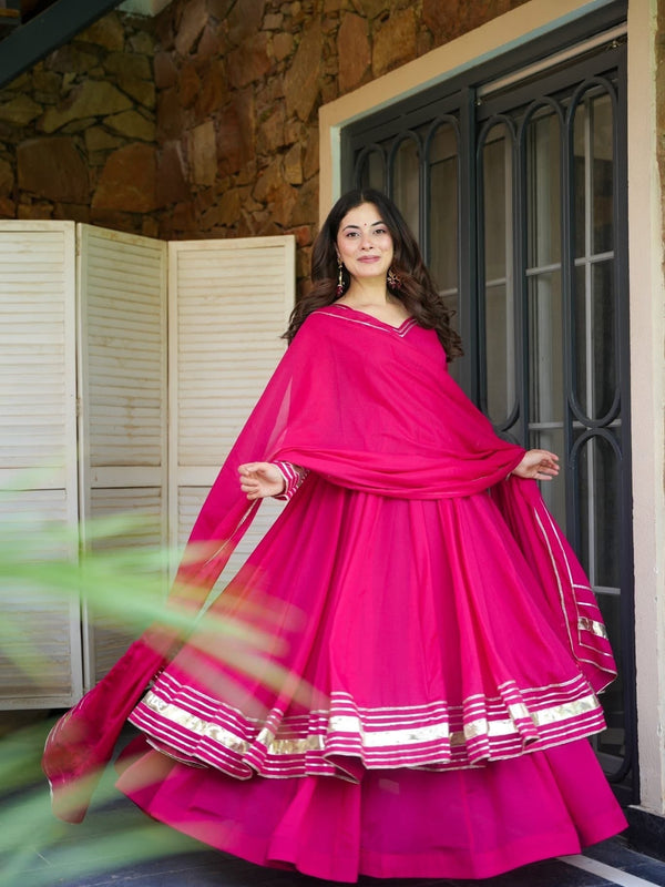 Pink Shimmer Organza Anarkali Palazzo Set | Traditional Gotta Patti Work