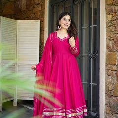 Pink Shimmer Organza Anarkali Palazzo Set | Traditional Gotta Patti Work