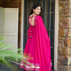 Pink Shimmer Organza Anarkali Palazzo Set | Traditional Gotta Patti Work