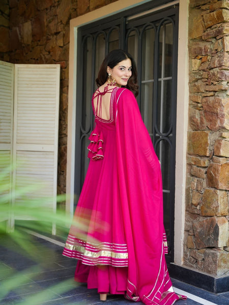 Pink Shimmer Organza Anarkali Palazzo Set | Traditional Gotta Patti Work
