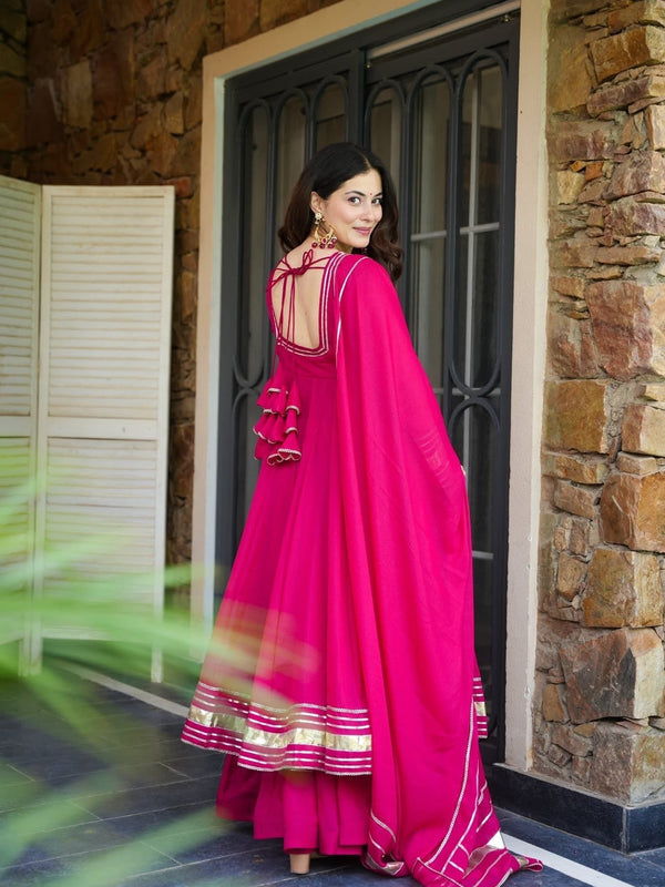 Pink Shimmer Organza Anarkali Palazzo Set | Traditional Gotta Patti Work