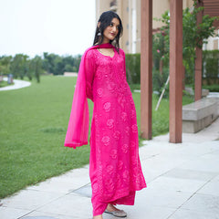 Elegant Olive Green Floral Embroidered Kurta Pant Set with Dupatta