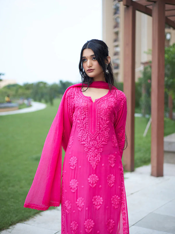 Elegant Olive Green Floral Embroidered Kurta Pant Set with Dupatta
