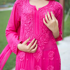 Elegant Olive Green Floral Embroidered Kurta Pant Set with Dupatta