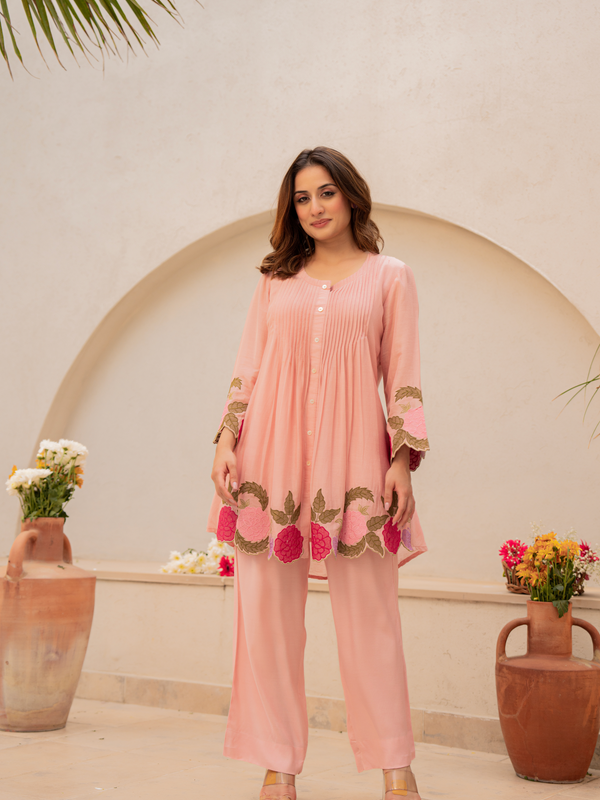 Festive Pintuck Detail Short Kurta and Pant Set