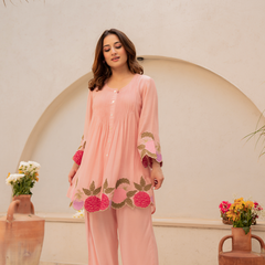 Festive Pintuck Detail Short Kurta and Pant Set