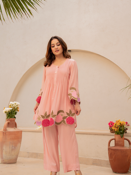 Festive Pintuck Detail Short Kurta and Pant Set