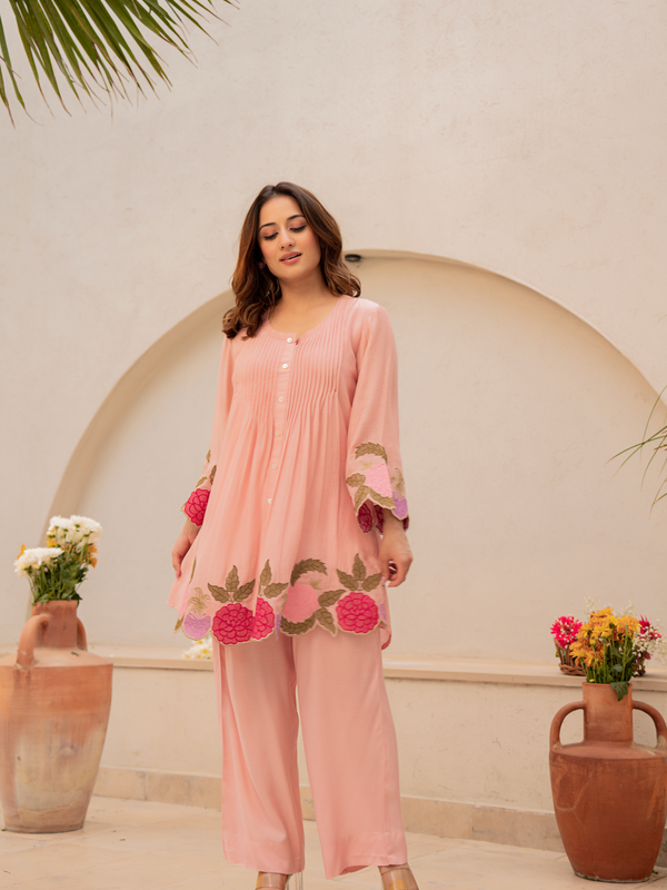 Festive Pintuck Detail Short Kurta and Pant Set