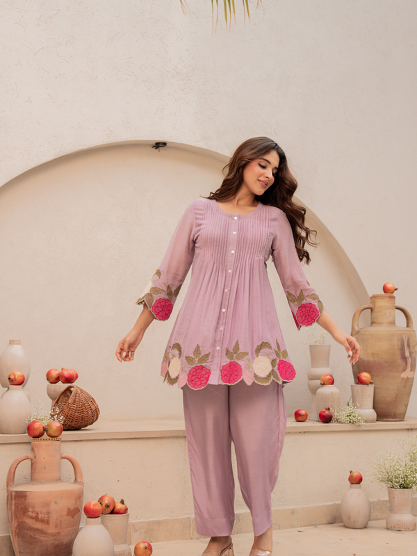 Festive Pintuck Detail Short Kurta and Pant Set