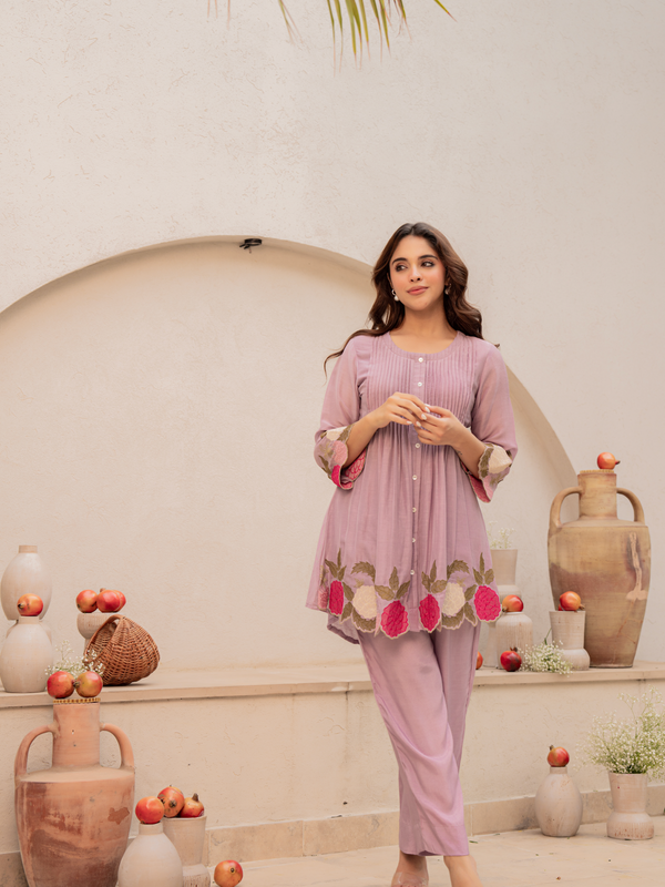Festive Pintuck Detail Short Kurta and Pant Set