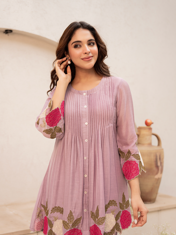 Festive Pintuck Detail Short Kurta and Pant Set