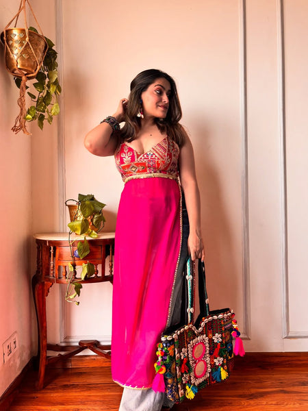 WOMEN PRINTED WITH MIRROR WORK KURTA