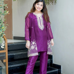 Purple Embroidered Festive Co-Ord Set