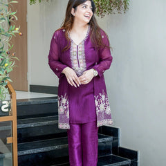 Purple Embroidered Festive Co-Ord Set