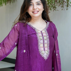 Purple Embroidered Festive Co-Ord Set