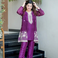 Purple Embroidered Festive Co-Ord Set