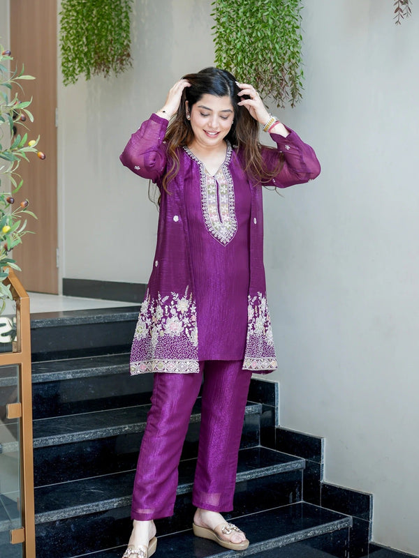 Purple Embroidered Festive Co-Ord Set