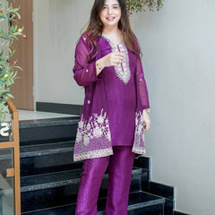 Purple Embroidered Festive Co-Ord Set