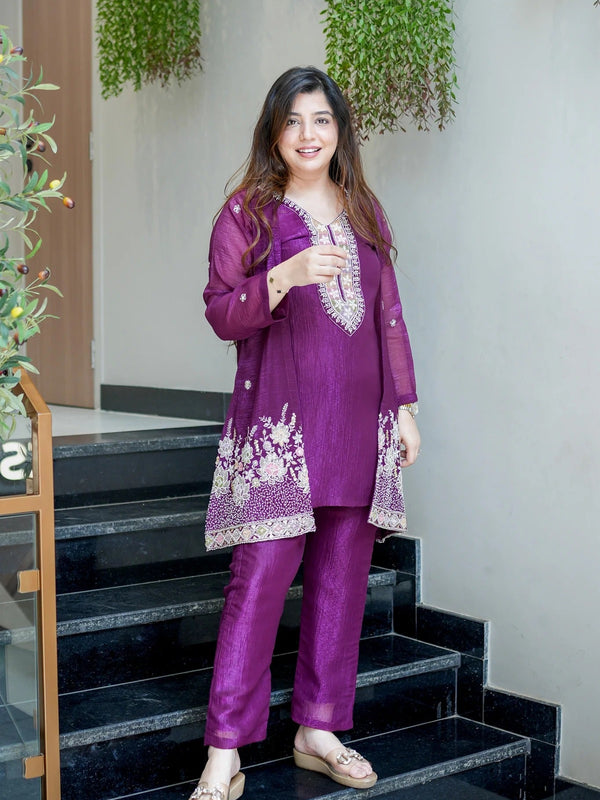 Purple Embroidered Festive Co-Ord Set