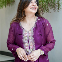 Purple Embroidered Festive Co-Ord Set
