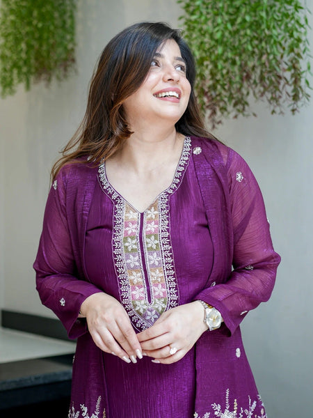 Purple Embroidered Festive Co-Ord Set