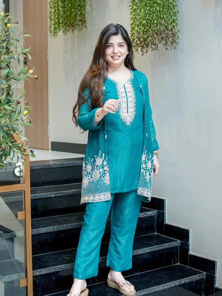 Teal Embroidered Festive Co-Ord Set