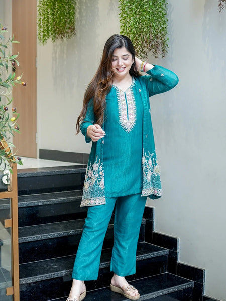 Teal Embroidered Festive Co-Ord Set