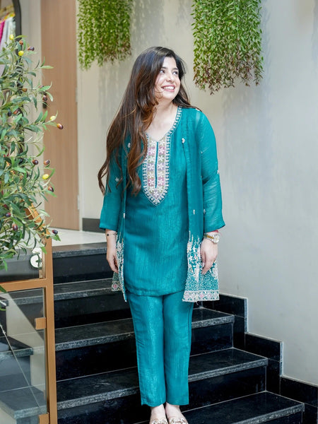 Teal Embroidered Festive Co-Ord Set