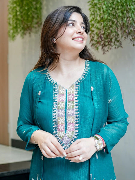 Teal Embroidered Festive Co-Ord Set