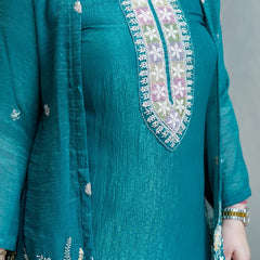 Teal Embroidered Festive Co-Ord Set