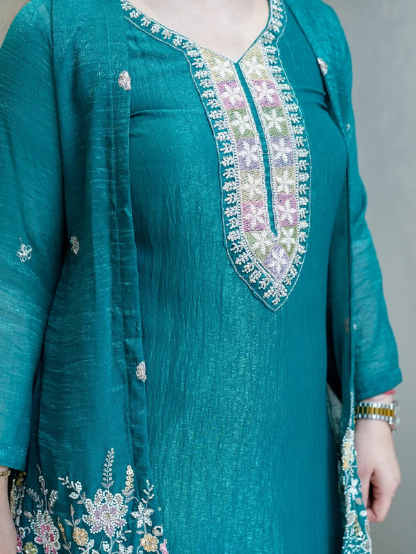 Teal Embroidered Festive Co-Ord Set
