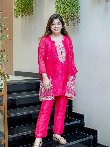 Rani Pink Embroidered Festive Co-Ord Set