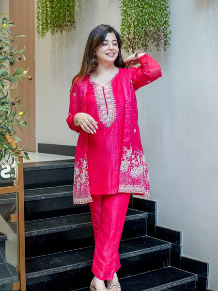 Rani Pink Embroidered Festive Co-Ord Set