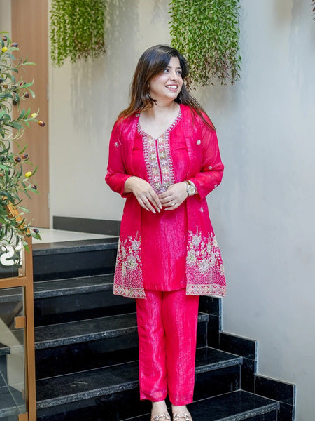 Rani Pink Embroidered Festive Co-Ord Set