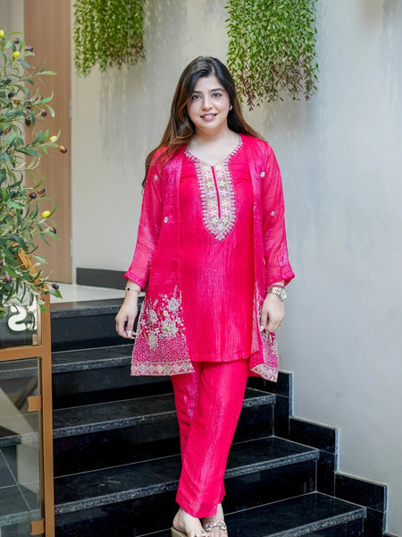 Rani Pink Embroidered Festive Co-Ord Set