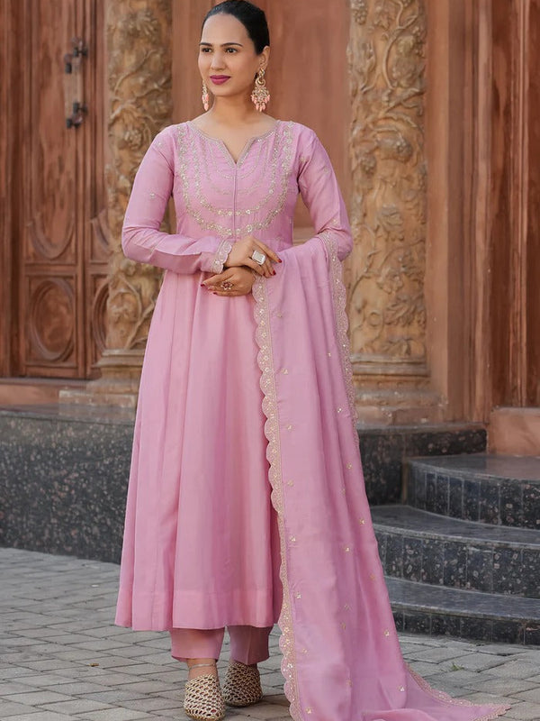 Women's Royal Embroidered Flowy Kurta Set with Dupatta