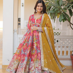 Women Zari With Embroidered Work Gown