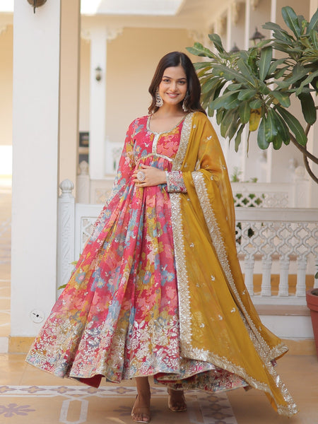 Women Zari With Embroidered Work Gown