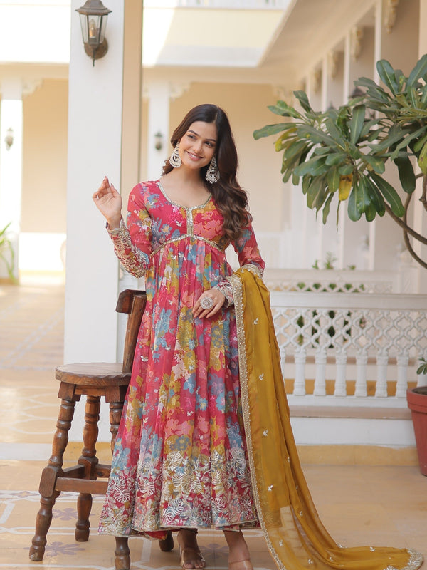 Women Zari With Embroidered Work Gown