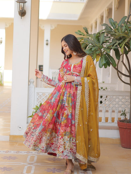 Women Zari With Embroidered Work Gown