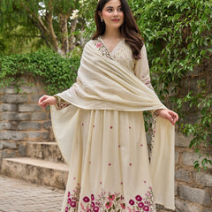 Floral Embroidered Pintuck Anarkali Suit Set with Dupatta